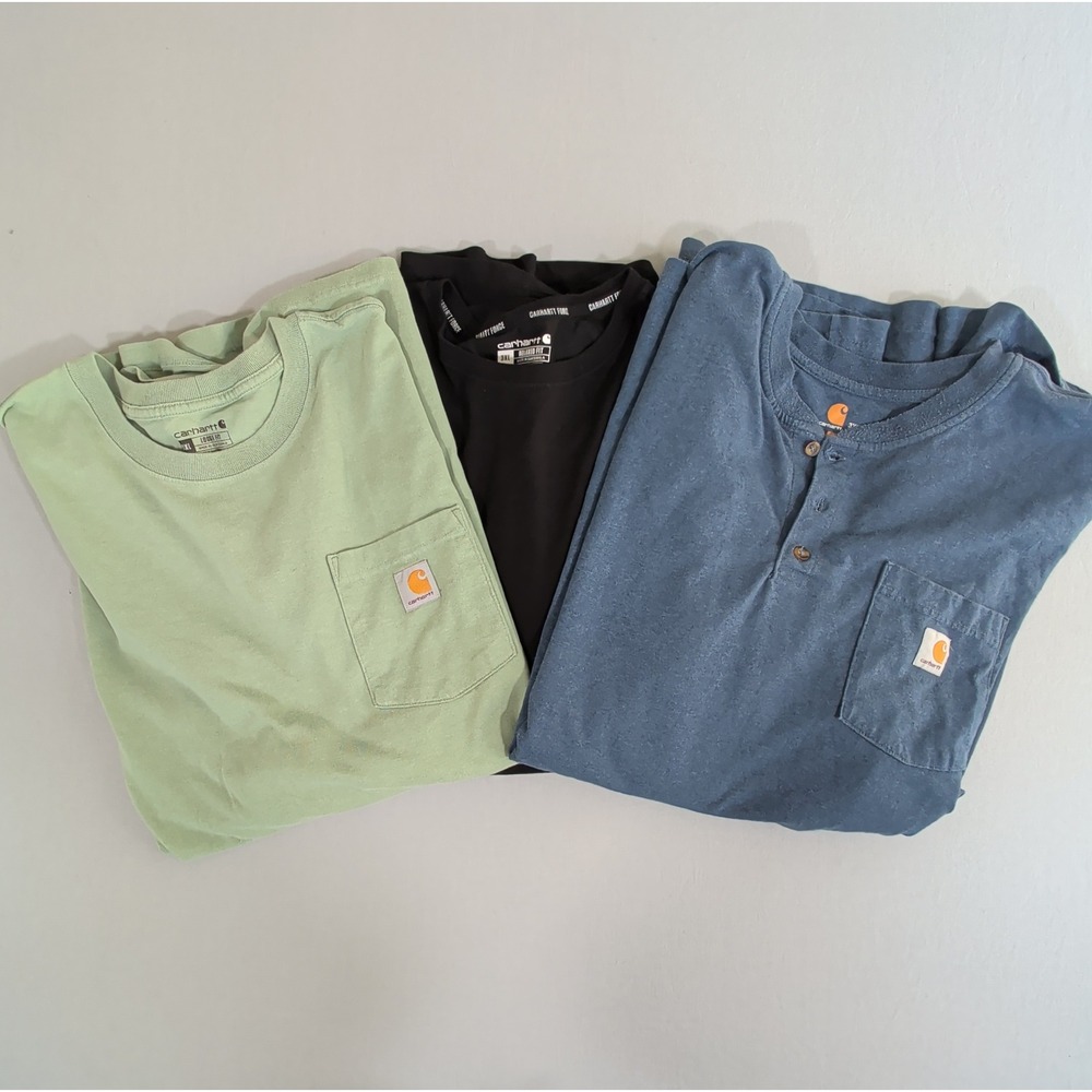 Carhartt Mens T Shirt Lot 3XL K87 K84 Pocket Henley Tee Green Black Blue
